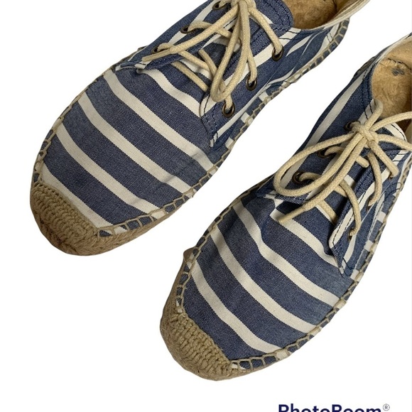 Soludos Derby Blue White Stripe Lace Up Espadrilles - Picture 5 of 15